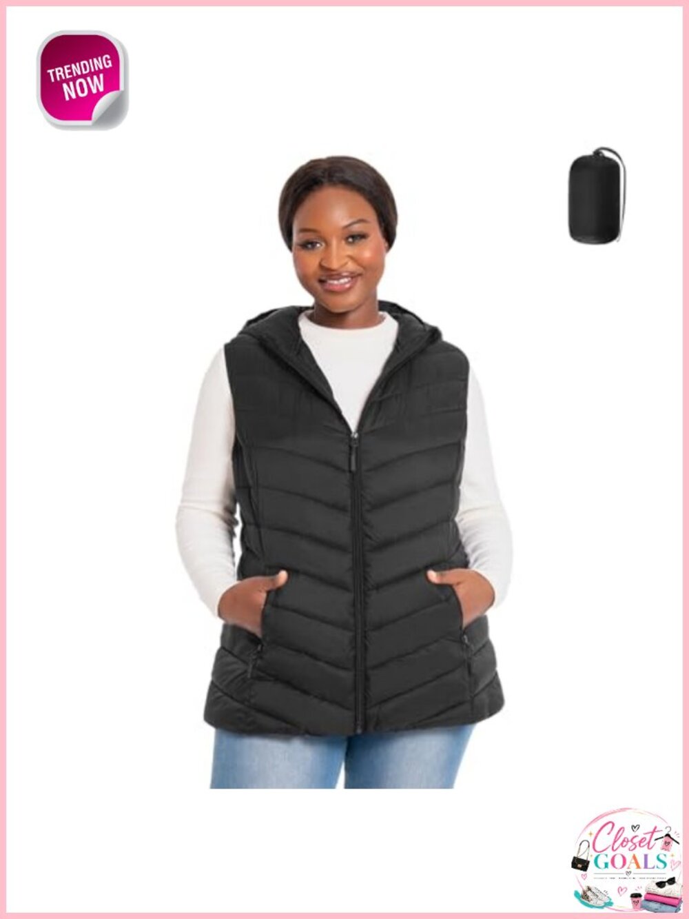 Plus Size Packable Puffer Vest Hooded Lightweight Quilted Puffy Vest